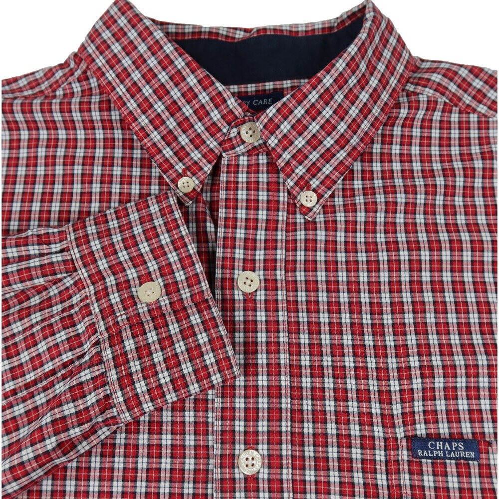Ralph Lauren Chaps Long Sleeve Shirt Men's Size Large Red Plaid Easy Care Cotton